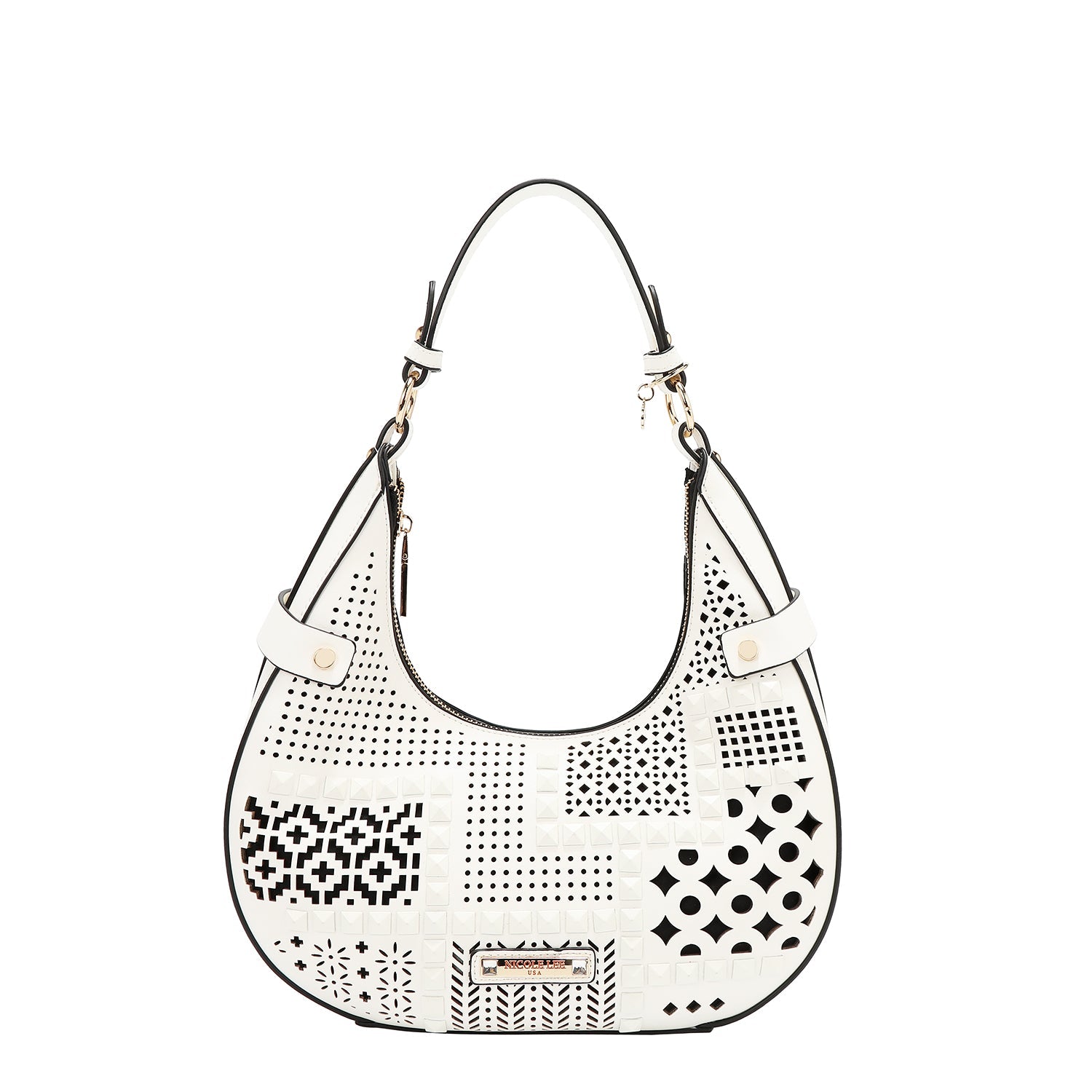 BOLSO DE HOMBRO CON RECORTE GEOMÉTRICO (BLANCO)