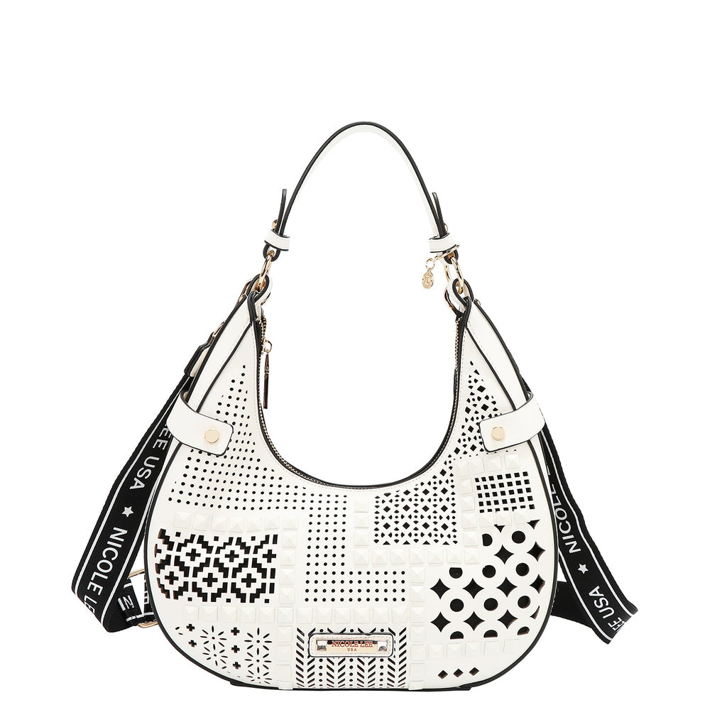 BOLSO DE HOMBRO CON RECORTE GEOMÉTRICO (BLANCO)