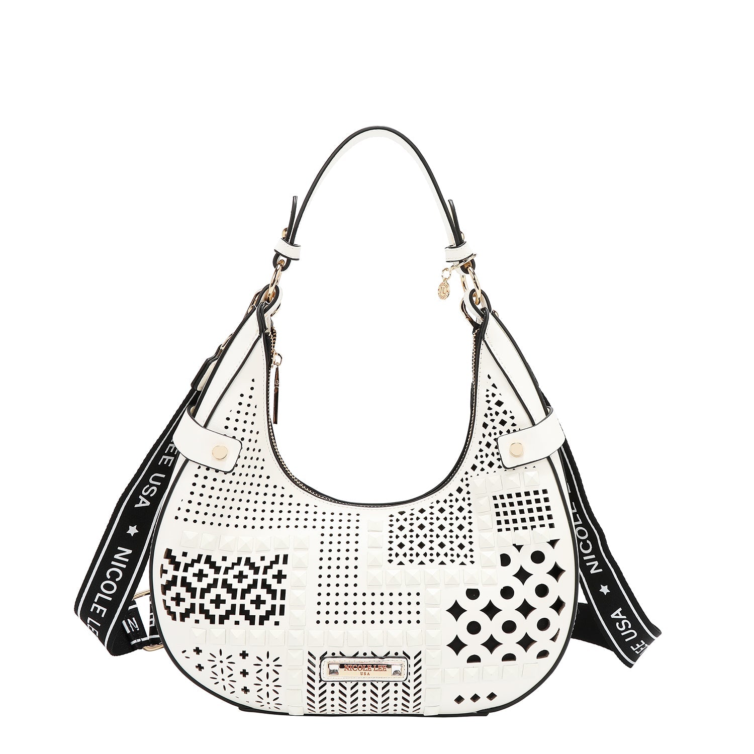 BOLSO DE HOMBRO CON RECORTE GEOMÉTRICO (BLANCO)