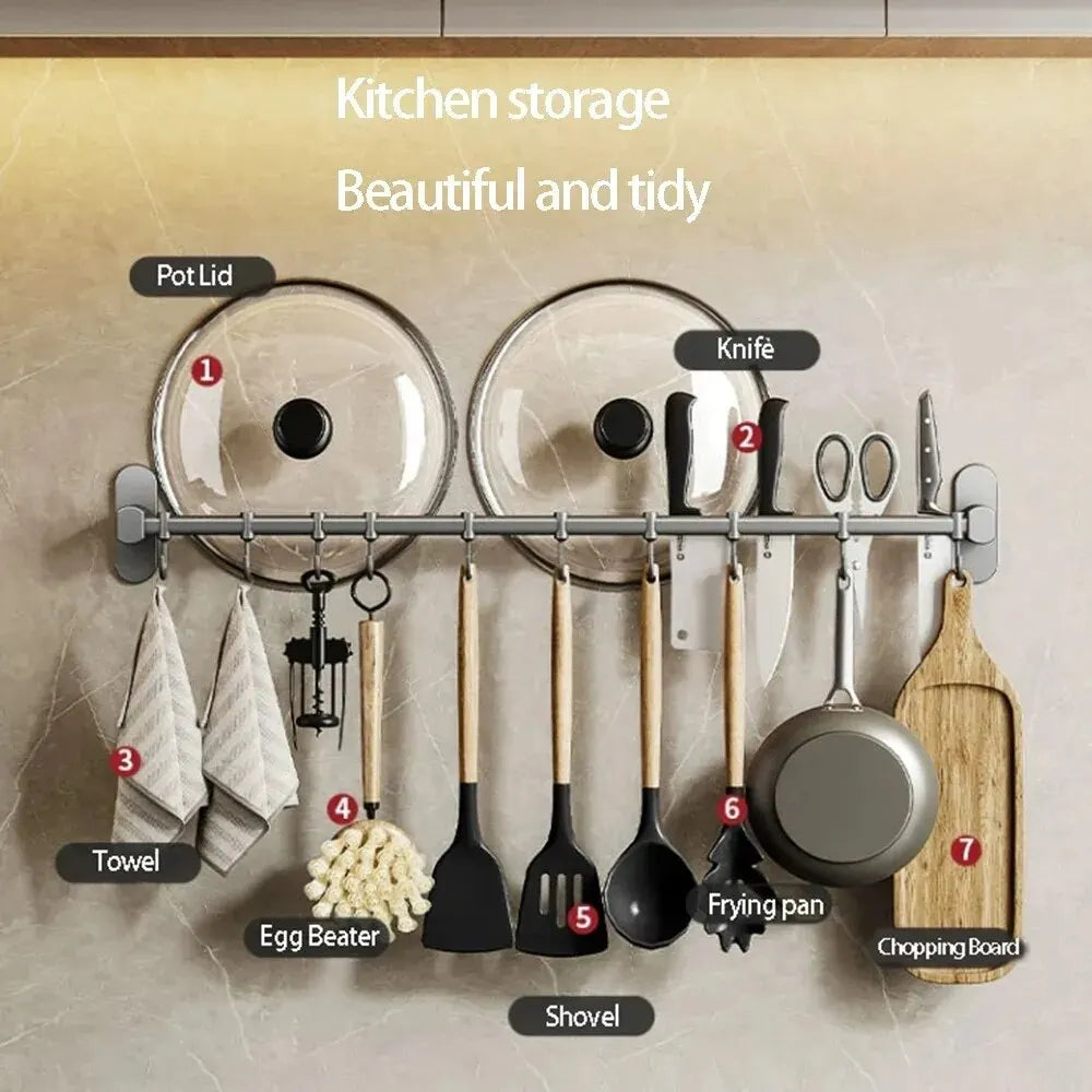 Organizador de Cocina con Ganchos - Soporte de Pared Sin Taladro