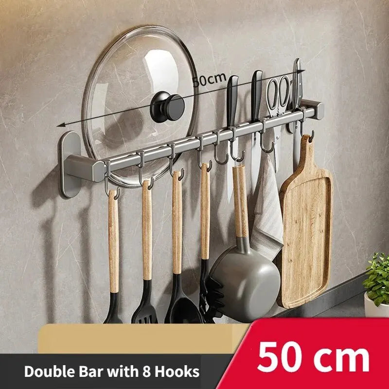 Organizador de Cocina con Ganchos - Soporte de Pared Sin Taladro