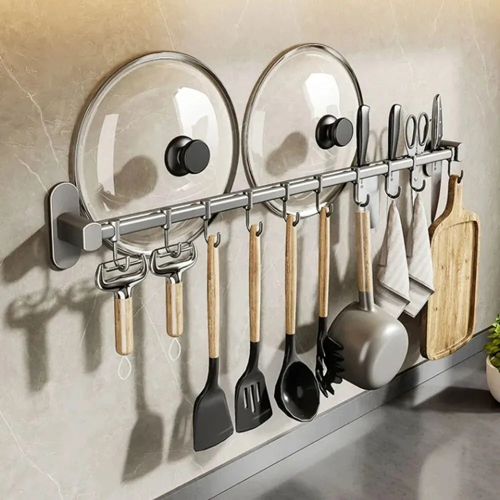 Organizador de Cocina con Ganchos - Soporte de Pared Sin Taladro