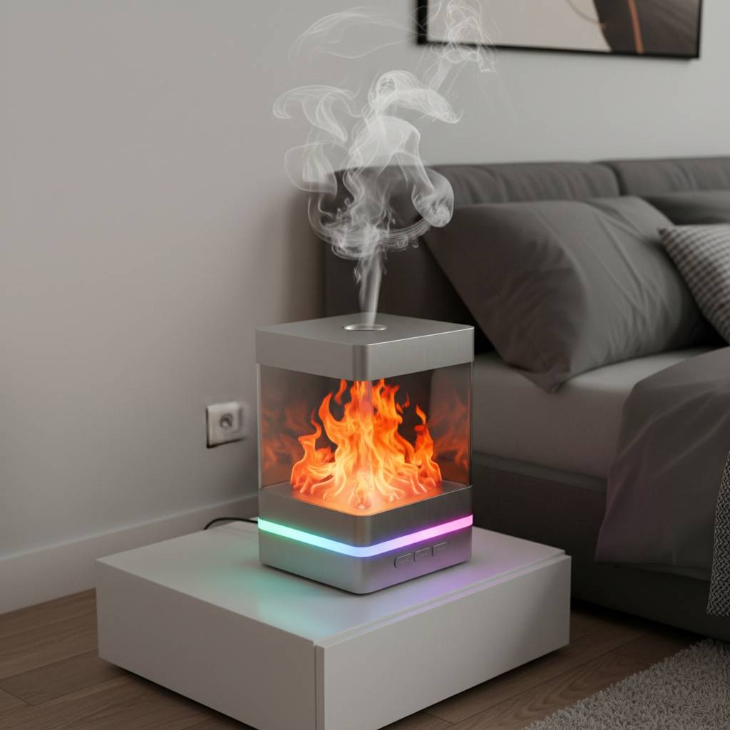 Difusor de Aroma con Efecto Chimenea 3D - Humidificador con Luces LED Multicolor